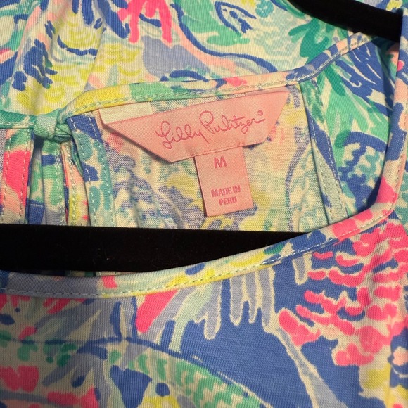 Lilly Pulitzer Margot Swing Dress Mermaids Cove Print Pink Tassel Medium Blue M‎ - Picture 7 of 7